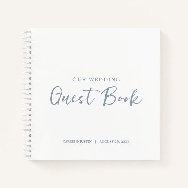 Modern Dusty Blue Script Wedding Guest Book (Front)