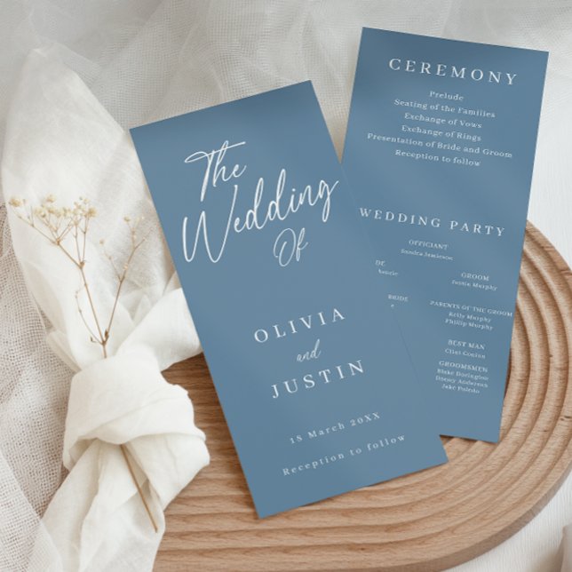 Modern Dusty Blue Script Wedding Program (Creator Uploaded)