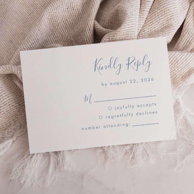 Modern Dusty Blue Script Wedding RSVP Card (Creator Uploaded)