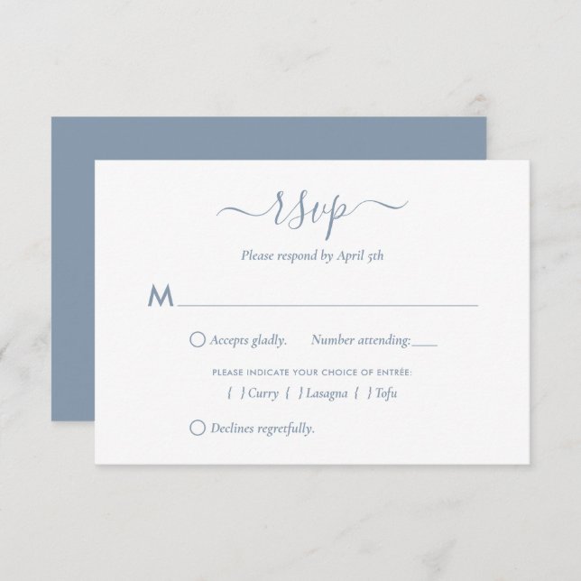 Modern Dusty Blue Script Wedding RSVP Cards (Front/Back)