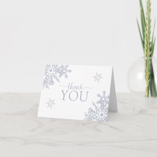 Modern Dusty Blue Snowflake Winter Thank You Card (Front)