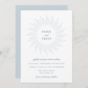 Modern Dusty Blue Sunburst Frame Wedding Invitation
