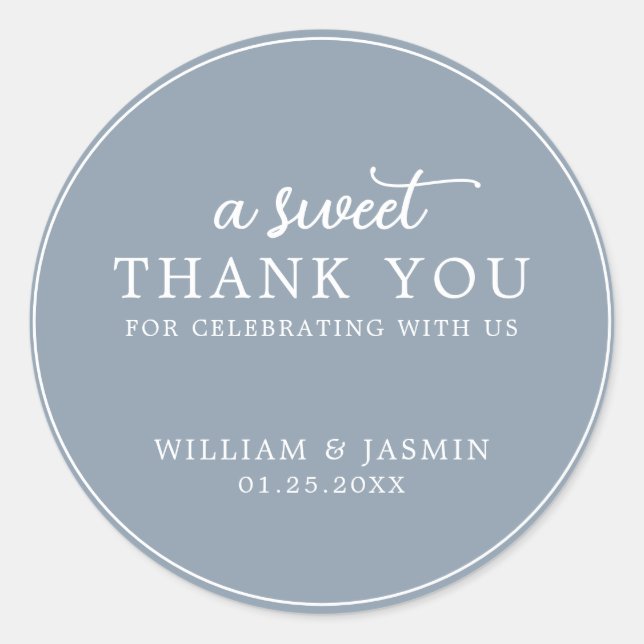 Modern Dusty Blue Sweet Thank You Wedding  Classic Round Sticker (Front)