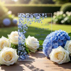 Modern Dusty Blue Toile Floral Acrylic Wedding Invitations