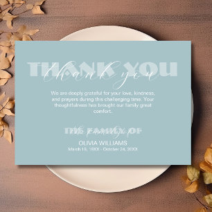 Modern Dusty Blue Traditional Funeral  Thank You Card