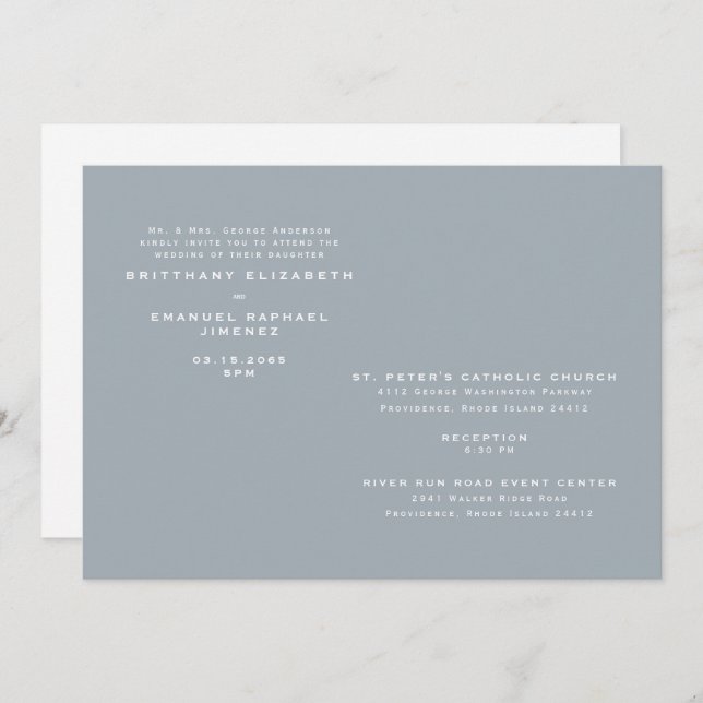 Modern Dusty Blue Two Venues Wedding Invitation (Front/Back)