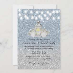 Modern Dusty Blue Vintage Lantern Wedding Invitation
