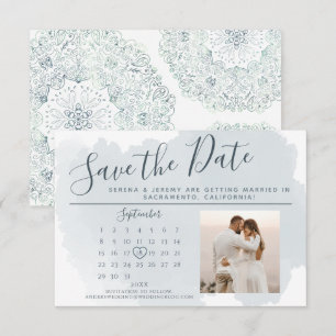 Modern Dusty Blue Watercolor Wedding Calendar  Save The Date