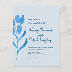 Modern Dusty Blue Watercolor Wedding Invitation Postcard