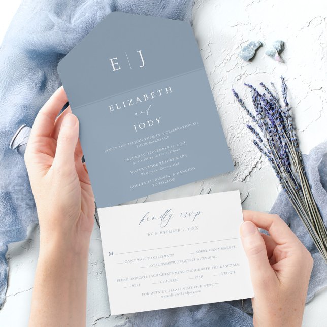 Modern Dusty Blue Wedding  All In One Invitation (Creator Uploaded)