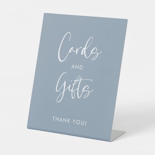 Modern Dusty Blue Wedding Cards And Gifts Pedestal Sign (Front)