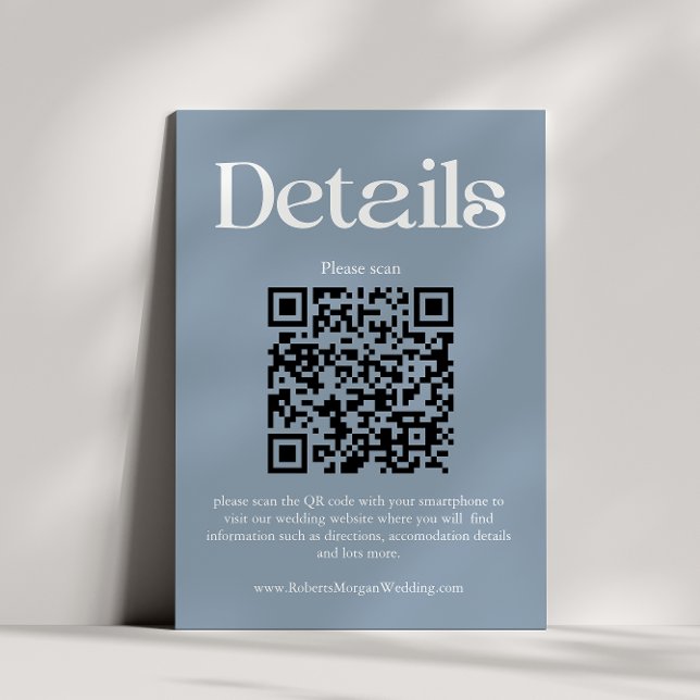 Modern Dusty Blue Wedding Details QR Code Enclosure Card (Creator Uploaded)