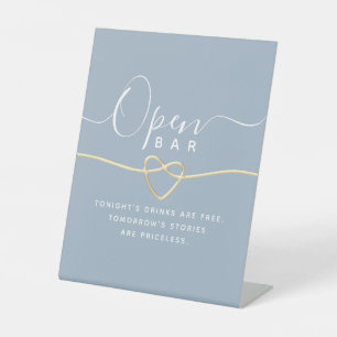 Modern Dusty Blue Wedding Open Bar Pedestal Sign