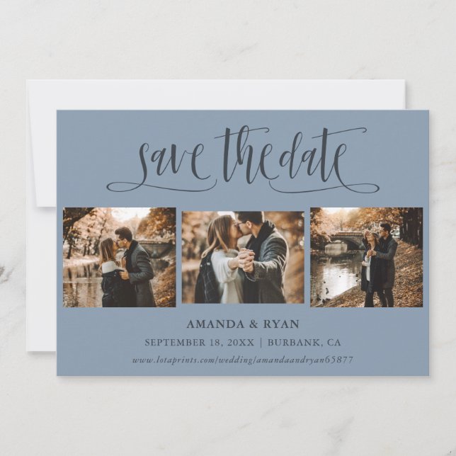 Modern Dusty Blue Wedding Photo Save The Date (Front)