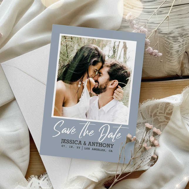 Modern Dusty Blue Wedding | QR Code Save the Date  Invitation (Save time and reduce wedding planning stress with this QR code Save the Date card.)