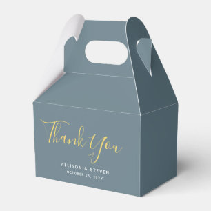 Modern Dusty Blue Wedding Thank You Script Favor Box