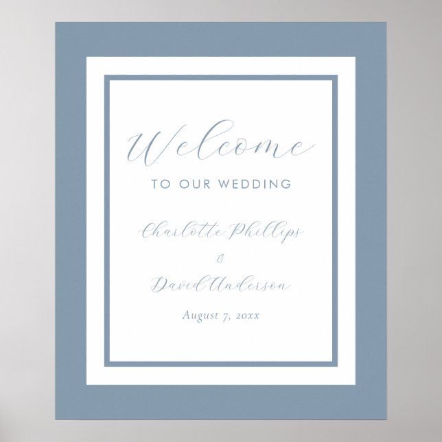 Modern Dusty Blue Wedding Welcome Sign (Front)