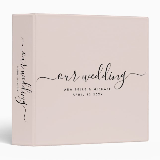 Modern Dusty Blush Pink Calligraphy Wedding Album Binder (Front/Spine)