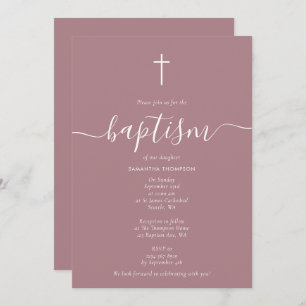Modern Dusty Blush Rose Pink Christening Baptism Invitation