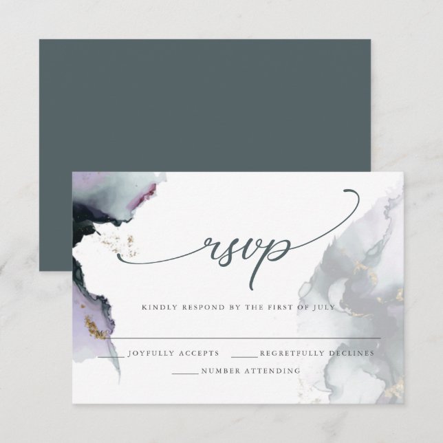 Modern Dusty Cyan Smokey Amethyst Watercolor RSVP Card (Front/Back)