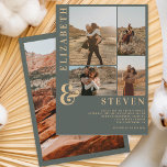Modern dusty green ampersand 5 photo grid wedding invitation<br><div class="desc">Modern dusty green and gold simple casual bold ampersand 5 photo grid wedding</div>