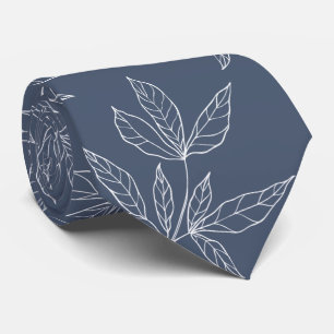 Modern Dusty Grey Navy & White Peony Leaf Wedding Tie