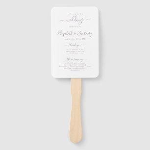 Modern Dusty Lavender Script Wedding Program Hand Fan