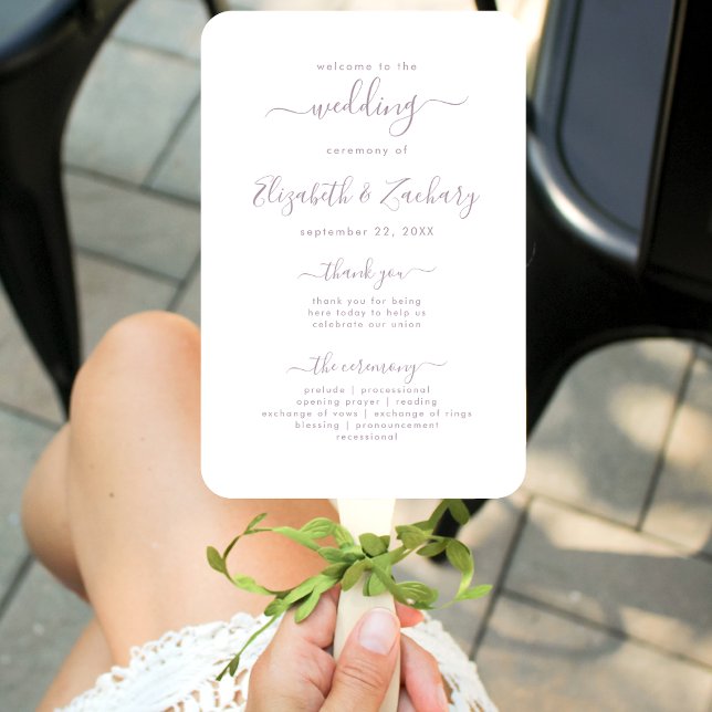 Modern Dusty Lavender Script Wedding Program Hand Fan (Creator Uploaded)