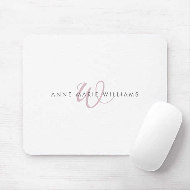 Modern Dusty Lilac Script Monogram Mouse Pad (With Mouse)