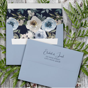 Modern Dusty & Navy Blue Floral Classic Wedding Envelope