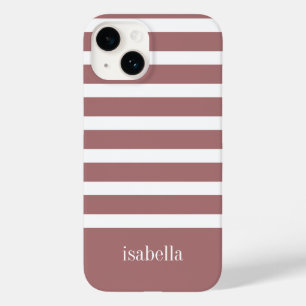Modern Dusty Pink and White Stripe with Monogram Case-Mate iPhone 14 Case