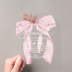 Modern Dusty Pink Bow Princess Quinceanera Acrylic Invitations