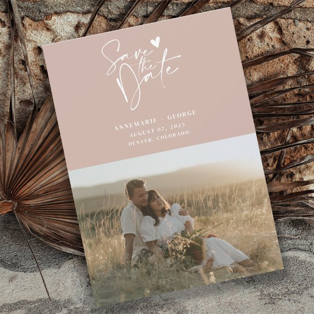 Modern Dusty Pink Calligraphy Script Photo Save The Date (Creator Uploaded)