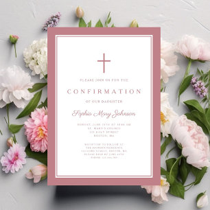Modern Dusty Pink Cross Girl Confirmation Invitation