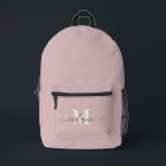 Modern Dusty Pink Custom Monogram Name Printed Backpack<br><div class="desc">Stay stylish and organized with this Modern Dusty Pink Custom Monogram Name Printed Backpack. Featuring a soft, muted dusty pink shade, this backpack offers a chic and sophisticated look, perfect for everyday use, school, work, or travel. Personalize it with your monogram or name for a unique and elegant touch. With...</div>