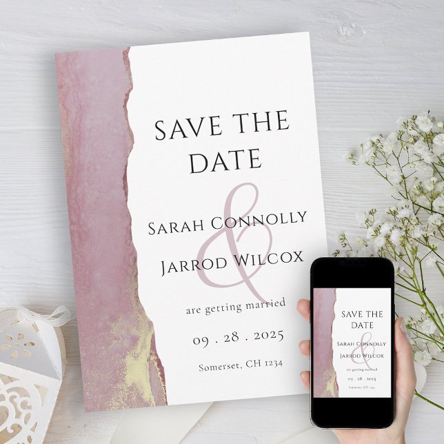 Modern Dusty Pink Flat Save The Date Card (Creator Uploaded)