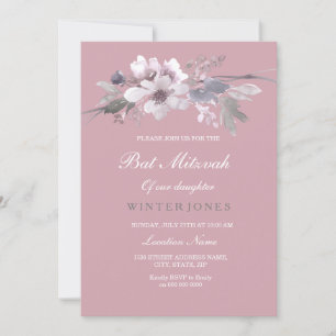 Modern Dusty Pink Floral Bat Mitzvah Invitation