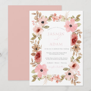 Modern Dusty Pink Floral Rose Wedding Invitation