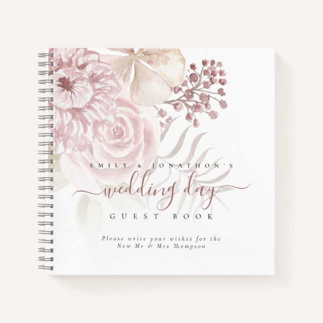 Modern Dusty Pink Florals Wedding Guest Book (Front)