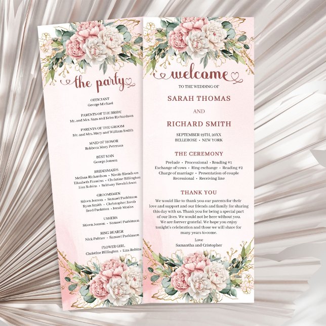 Modern Dusty Pink Flowers Greenery Wedding Program (Modern Dusty Pink Flowers Greenery Wedding Program)