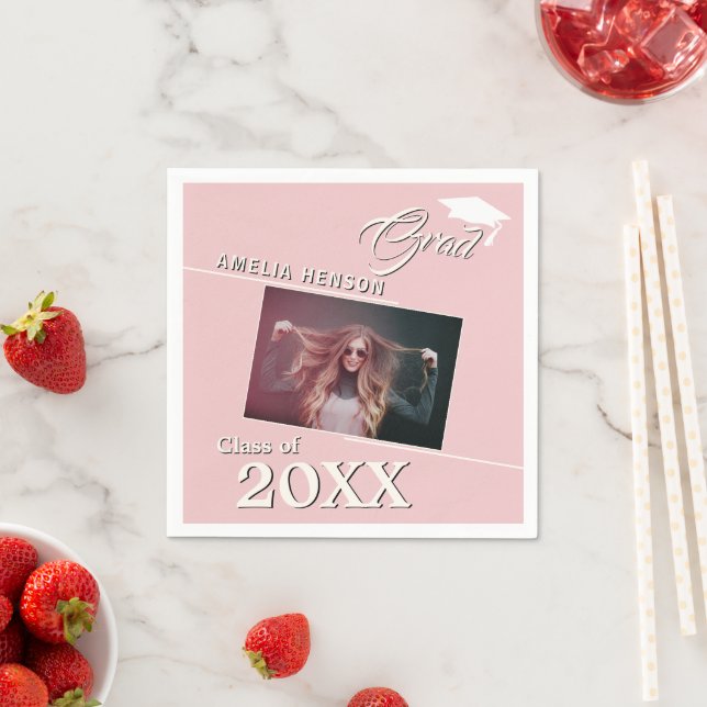 Modern Dusty Pink Graduate Photo Graduation Party  Napkin (Insitu)