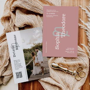 Modern Dusty Pink Minimalist Wedding QR Code Photo Invitation