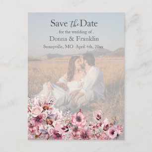 Modern Dusty Pink Rose Save the Date Photo Postcard
