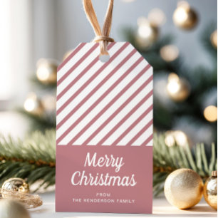Modern Dusty Pink Stripes Merry Christmas  Gift Tags