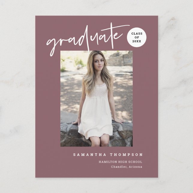 Modern Dusty Purple College High School Grad Photo Postcard (Front)