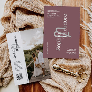Modern Dusty Purple Minimal Wedding QR Code Photo Invitation
