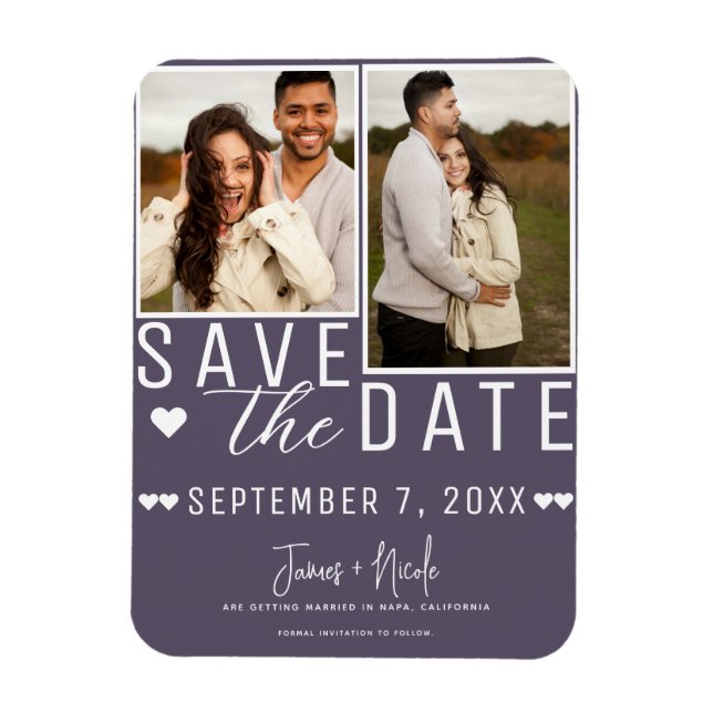 Modern Dusty Purple Save the Date 2 Photo Wedding Magnet (Vertical)