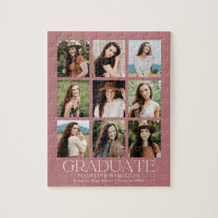 Modern Dusty Rose 9 Photo Collage Graduation Jigsaw Puzzle