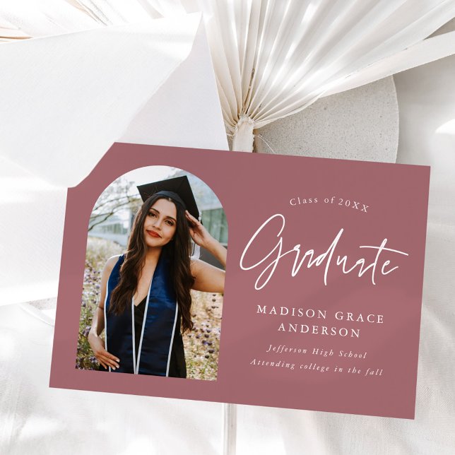 Modern Dusty Rose Arch Photo Graduation Announcement (Creator Uploaded)
