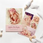 Modern Dusty Rose Baby Girl Photo Collage Birth Announcement<br><div class="desc">Simply stylish photo birth announcement card introduces your beautiful newborn baby girl features five (5) photo spaces (two-sided design) and stylish text that can be personalized for your sweet little lady. The modern dusty rose / mauve script & charcoal grey text as well as the blush pink background colour can...</div>